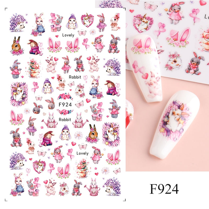 Easter Bunny Nail Stickers Cute Cartoon