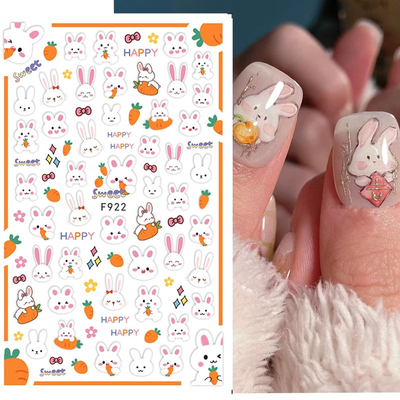 Easter Bunny Nail Stickers Cute Cartoon